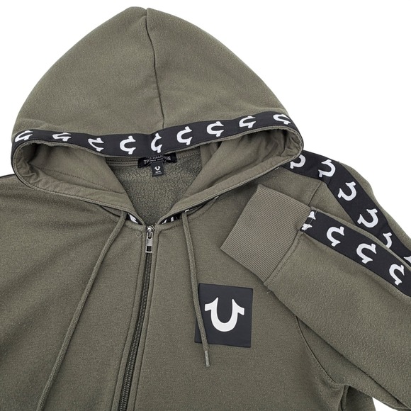 True Religion Tops - True Religion Zip Hoodie Womens‎ Medium Olive Green HS Taping Logo Sweatshirt
